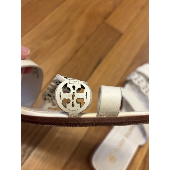 Tory Burch Tiny Miller Toe Ring Leather Sandal Ivory White Size 8.5 Logo - Picture 8 of 16